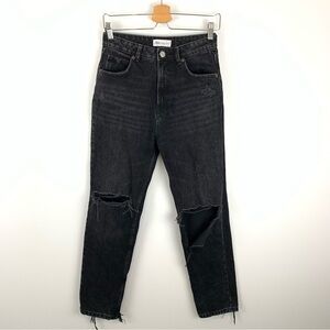 Zara High Rise Distressed Black Wide Leg Jeans Size 4